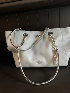 Coach Blue Seafoam Leather Tote With Silver Hardware and Dust Bag - Picture 1 of 9