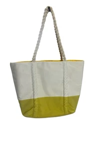 Bolso de playa grande NEIMAN MARCUS Shopper de lona amarillo y blanco - Imagen 1 de 6