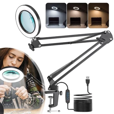 Lupe mit Licht und Ständer 10 Fach LED Lupenleuchte Schreibtischlampe Lupenlampe - Bild 1 von 4