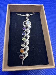 925 Silver Chain & Drop Pendant Set with Various Stones inc Amber, Moonstone etc - Picture 1 of 15