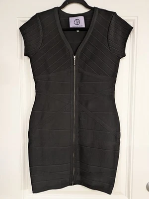 JS Collections Black Zip Front Bandage Mini Dress Bodycon Size 10 Slightly Used - Image 1 of 4