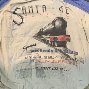 VTG Railroad Santa Fe Express Train Denim Jean Jacket Mens SZ XL - Picture 1 of 19