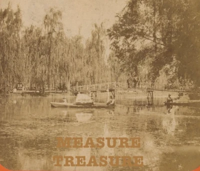 C.1870 САН-АНТОНИО, ТЕХАС, САН-ПЕДРО ПАРК, ОЗЕРО ЛОДКА МОСТ DOERR STEREOVIEW F46 - Изображение 1 из 4