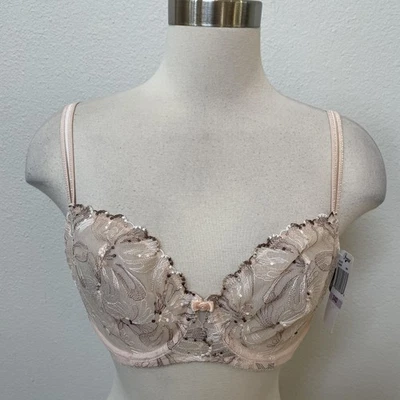 Sutiã Paramour Feminino 34D Bege Nude Bordado Underwire Renda Transparente Floral Novo com etiquetas - Imagem 1 de 4