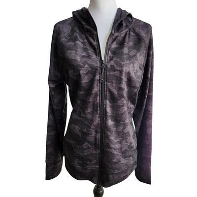 RBX Active Gray Camo Print Full Zip Up Hoodie Jacket - Women's L Flaw tag rip - Image 1 of 4