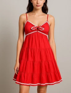 English Factory Damen Puff Minikleid Sommer Freizeit rot Kleid Medium neu ohne Etikett - Bild 1 von 13