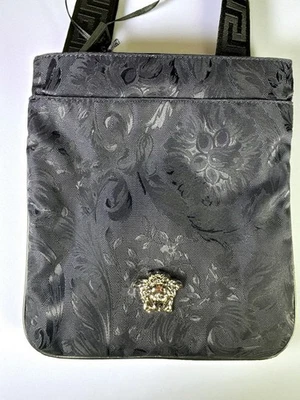 NWT Versace Baroque Jacquard Navy Crossbody Bag Silver Medusa Retail $700 - Image 1 of 4