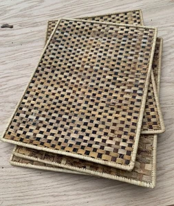 4er Set Tischsets geflochten Gras/Rattan/Geflecht 16”X 12” Rechteckig, MCM, BOHO, - Bild 1 von 4