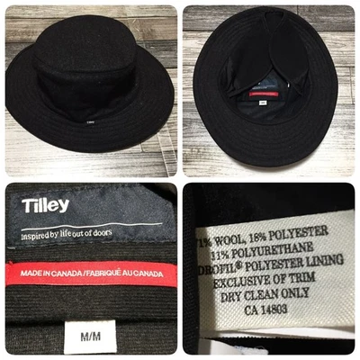 Sombrero de cubo de mezcla de lana Tilley talla mediana gris oscuro negro cubierta para el cuello trasero Foto 1 de 4