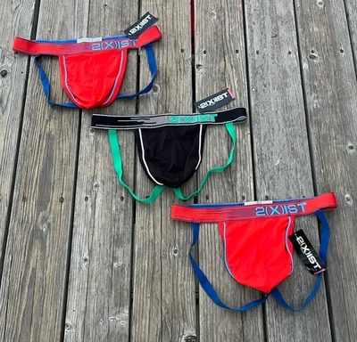 NWT! 2(X)IST Men's XL Stretch Jockstrap - Lot of 3 - Red/Blue & Black/Green - Image 1 of 4