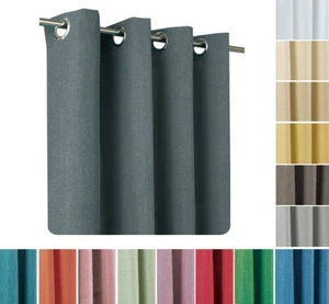 Curtain 140x245 CM Opaque Linen-Look Uni Curtain Metal Eyelets - Picture 1 of 100