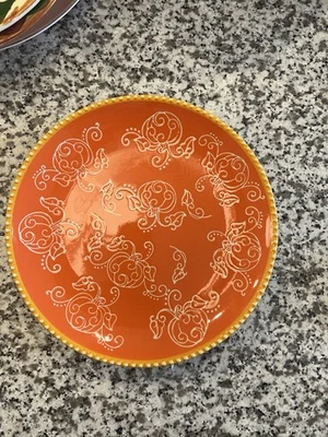 Temptations Floral Lace Thanksgiving Pumpkin 8” Plate Set 2 Orange By Tara - Image 1 of 4