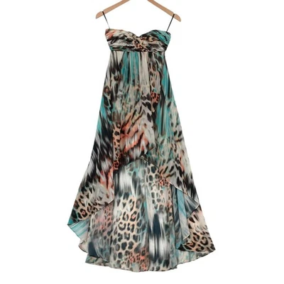 bebe Fit & Flare Dress Women Sz 0 Multi Animal Print Strapless High Low Back Zip - Image 1 of 4