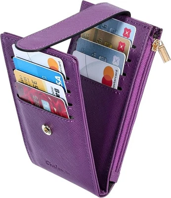  RFID Large Size Bifold purple  Wallet With ID Multi Card Slot Double Zip - Image 1 of 4