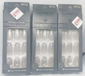3PK Kiss impress color gel nail SET No Glue Mani 30 Nails legacy ( grey) - Picture 1 of 1