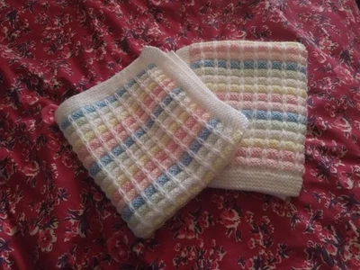 Handmade Knitted Doll/Baby Blanket's x2 (Multicoloured) - Image 1 of 4