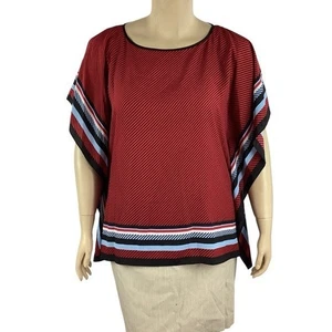 MICHAEL Michael Kors Red Black Border Stripe Poncho Blouse L/XL - Picture 1 of 7