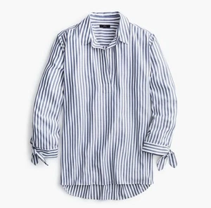 J CREW Women’s Blue White Stripe Split Neck 3/4 Tie Sleeve Popover Tunic Size M - Picture 1 of 16