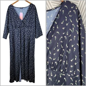 NEU Bloomchic Maxikleid Faux Wickel Plus 20 20 W Doppelschlitz Blumen schwarz lang - Bild 1 von 10