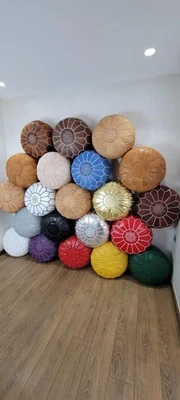 Set oF 2 Leather pouf Moroccan, Premium handmade vintage LSet oF   - Image 1 of 3