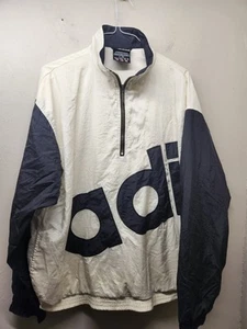 Vintage 90’s Adidas Wind Breaker Black White Spell Out 3/4” Zip Size XL USA - Picture 1 of 13
