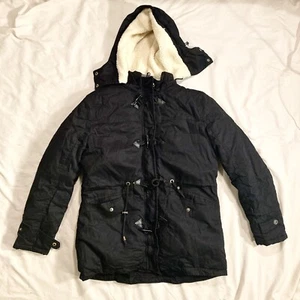 Uoiuxc Women US Medium Black Warm Winter Coat Hooded Fleece Lined Parkas Jacket - Picture 1 of 24