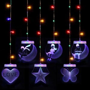 3D Twinkle Hanging Lights Kids Bedroom Creative LED Curtain String Light Xmas US - Picture 1 of 14