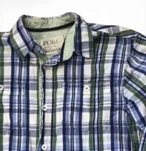 PD&C Size 7 Boys Plaid Button Dress Shirt Long Sleeve Casual Blue Green Collared - Picture 1 of 6