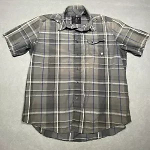 Fox Racing Mens XL Gray Plaid Button Down Shirt Casual Short Sleeve Embroidered - Picture 1 of 12