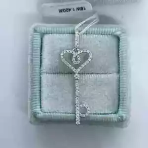 1.30 Ct Round REAL Moissanite Key Shape Women's Pendant 14K White Gold Plated - Picture 1 of 4