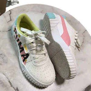 Puma White Pink Patterned Lettering Yellow Lining Cali Sport Sneakers Size 6.5 C - Picture 1 of 9