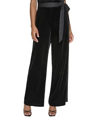 Calça Karl Lagerfeld Paris tamanho 10 preta cetim cinto veludo perna larga 31,5" nova com etiquetas  - Imagem 1 de 4