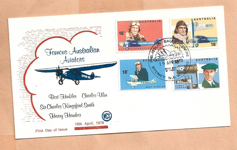 AIR MAIL FAMOUS AUSTRALIAN AVIATORS FDC  APR 19,1978 - Image 1 of 1