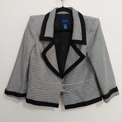 Casaco blazer entalhe Doncaster Collection tamanho 6 branco prata preto acabamento botão para cima  - Imagem 1 de 4