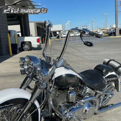 Chrome Rise 16" APE Hanger Cruved Handlebar For Harley Softail Road King Glide - Image 1 of 4