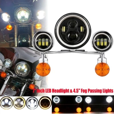 Faro LED de 7 pulgadas y luces antiniebla de paso para Harley Road King Foto 1 de 4