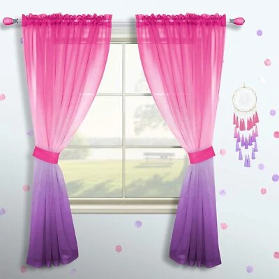 Juego de cortinas rosa y morado para decoración de dormitorio de niñas 1 52x63,  Foto 1 de 4