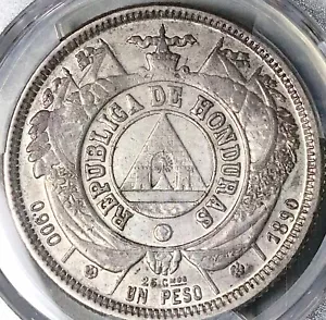 1890 PCGS AU 50 Honduras 1 Peso Standing Liberty Silver Coin POP 1/5 (25031801C) - Picture 1 of 6