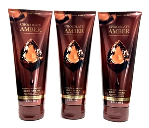 NEW 3 BATH & BODY WORKS CHOCOLATE AMBER WOMEN BODY CREAM 8 OZ ULTIMATE HYDRATION - Picture 1 of 3