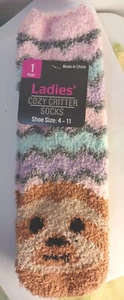 LADIES BEAR COZY CRITTER SOCKS SIZE  4-11 nwt free shipping - Picture 1 of 2