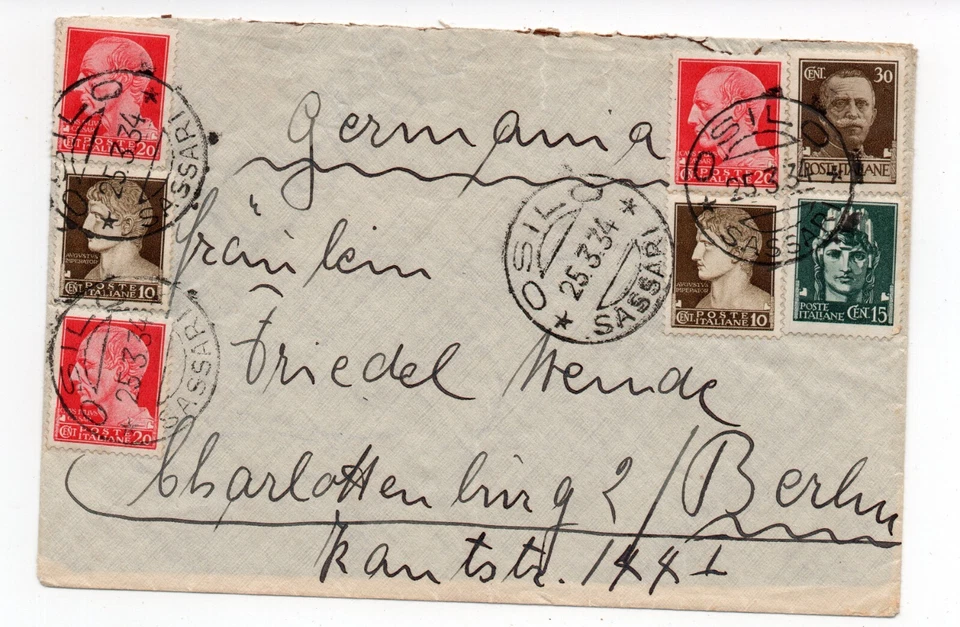 1934 busta OSILO Sassari per estero BERLINO 7 v. - Immagine 1 di 1