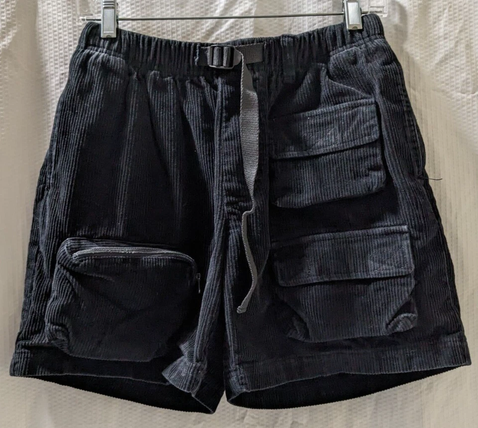 Pantalones Cortos Sin Paredes Pana Para Hombres Negro Carga 4 Bolsillos Gorpcore Cinturón S-P Foto 1 de 4