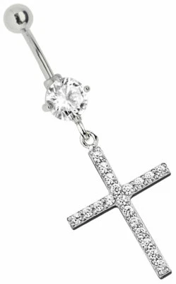 Piercing Ombelico Gioielli Banana con Zirconia E Ciondolo Croce con Cristalli - Immagine 1 di 3