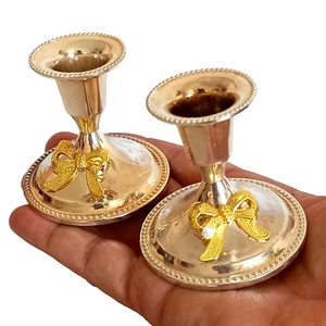 Vintage Paar kleine Kerzenständer europäisch versilbert/goldfarbene Schleifen schön - Bild 1 von 18