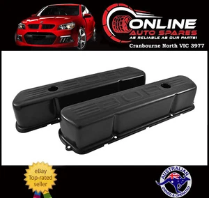 Black Steel Tall Valve Rocker Covers Pair W/308 Logo Holden V8 HQ HJ HX HZ WB - Picture 1 of 4