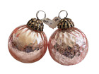 Pier 1 ~ Pretty PINK Foil GLASS Ball Christmas ORNAMENTS Ornate Silver Tops