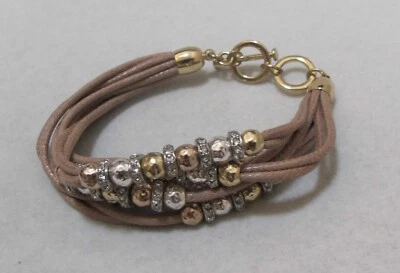 Brazalete de 5 hilos con cuentas y anillos de diamantes de imitación en tono dorado y plateado Foto 1 de 4