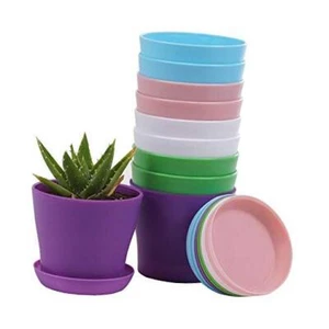  10 Pcs Plastic Planters Indoor Pots, Mini Pink / White / Purple / Blue / Green - Picture 1 of 8