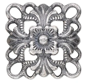 Link, 24 Antiqued Silver Plated Brass 14x14mm Filigree DOMED Square Connectors - Picture 1 of 2
