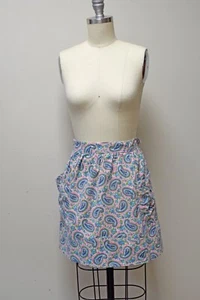 Vintage Handmade Homemade Half Apron Blue Pink Green Paisley Print - Picture 1 of 2